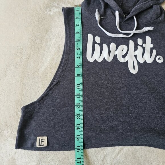 Live Fit LVFT Women's Grey Sleeveless Hooded Crop Top, Size Small - Picture 9 of 12